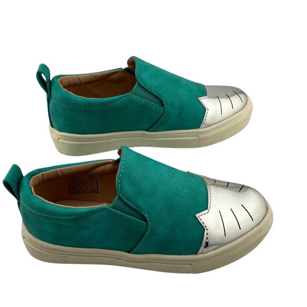 Hoo Chelia's Cat Eye Slip-On Turquoise Metallic Kids Sneaker Kids Size 11.5‎ EUC